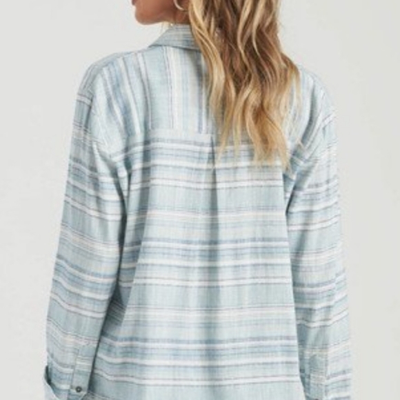 ๐ FINAL PRICE DROP Billabong Easy Movin Button Up Shirt Blue Woven Sz S - Picture 3 of 14